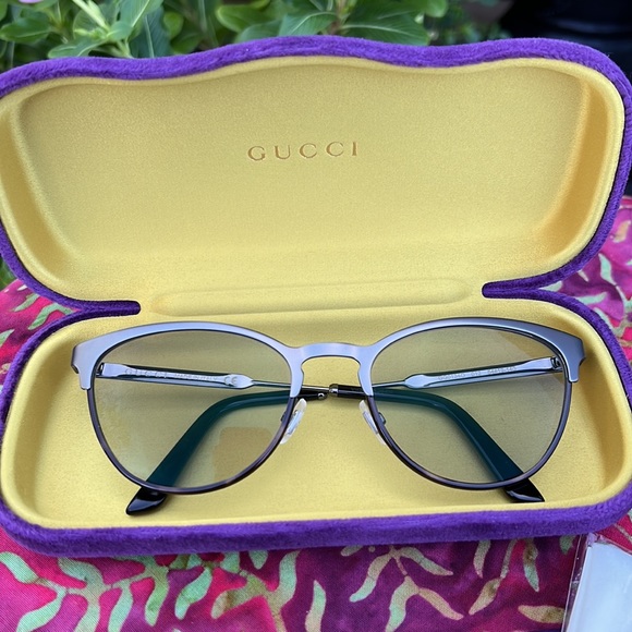 New GUCCI Gunmetal Oval Cat Eye Glasses - Picture 4 of 17